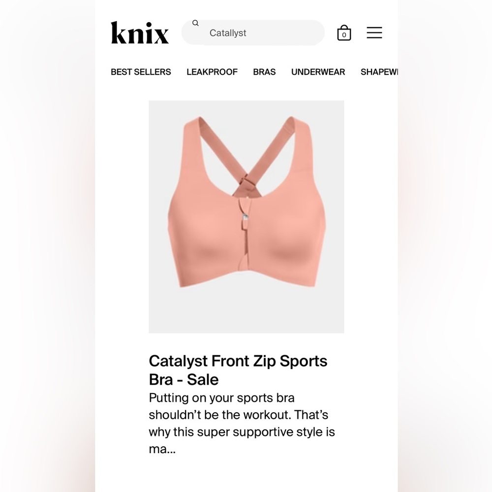 Knix Coral Front Zip Sports Bra - size 5 Knix